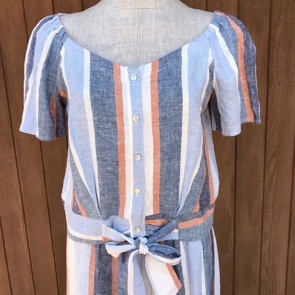 Drew Striped Linen Top & Cropped Pants Set Medium